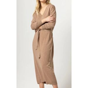 LILLA P Easy V-Neck Sweater Midi Dress Cotton/Modal/Silk Blend, Waist Tie, Sz S